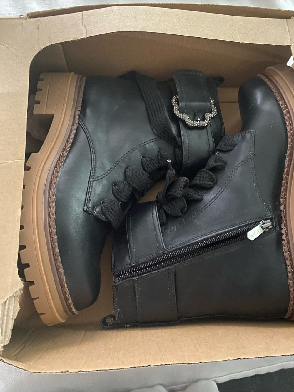 Sam & Libby Black Combat Boots with Brown Lug Sole